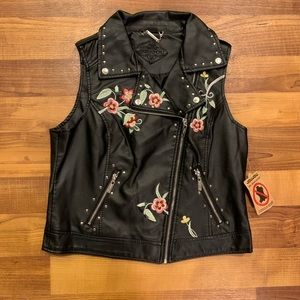 ModCloth Vegan Leather Embroidered Biker Vest